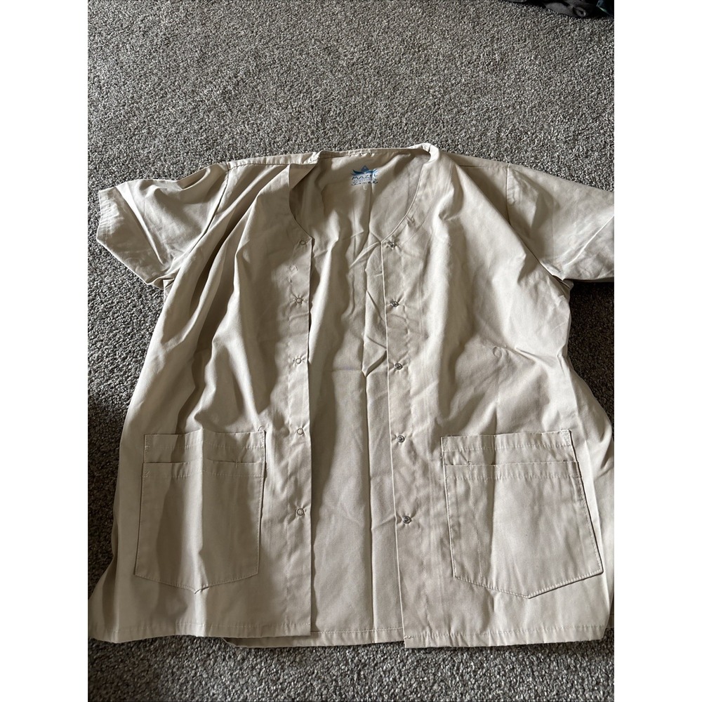 Mazel Button Up Short Sleeve Scrub Top Khaki Size‎ Large